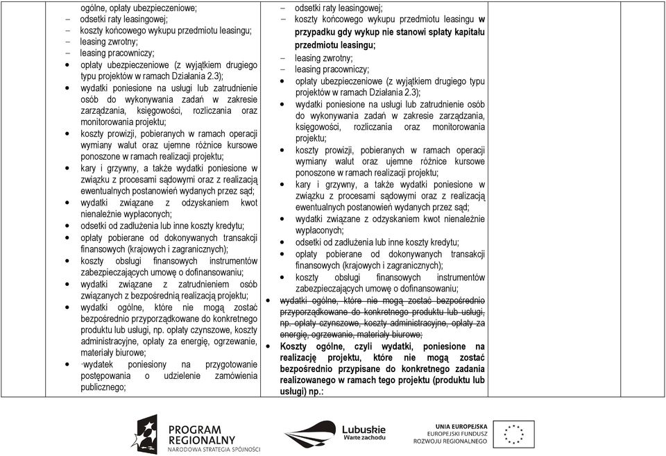 3); wydatki poniesione na usługi lub zatrudnienie osób do wykonywania zadań w zakresie zarządzania, księgowości, rozliczania oraz monitorowania projektu; koszty prowizji, pobieranych w ramach