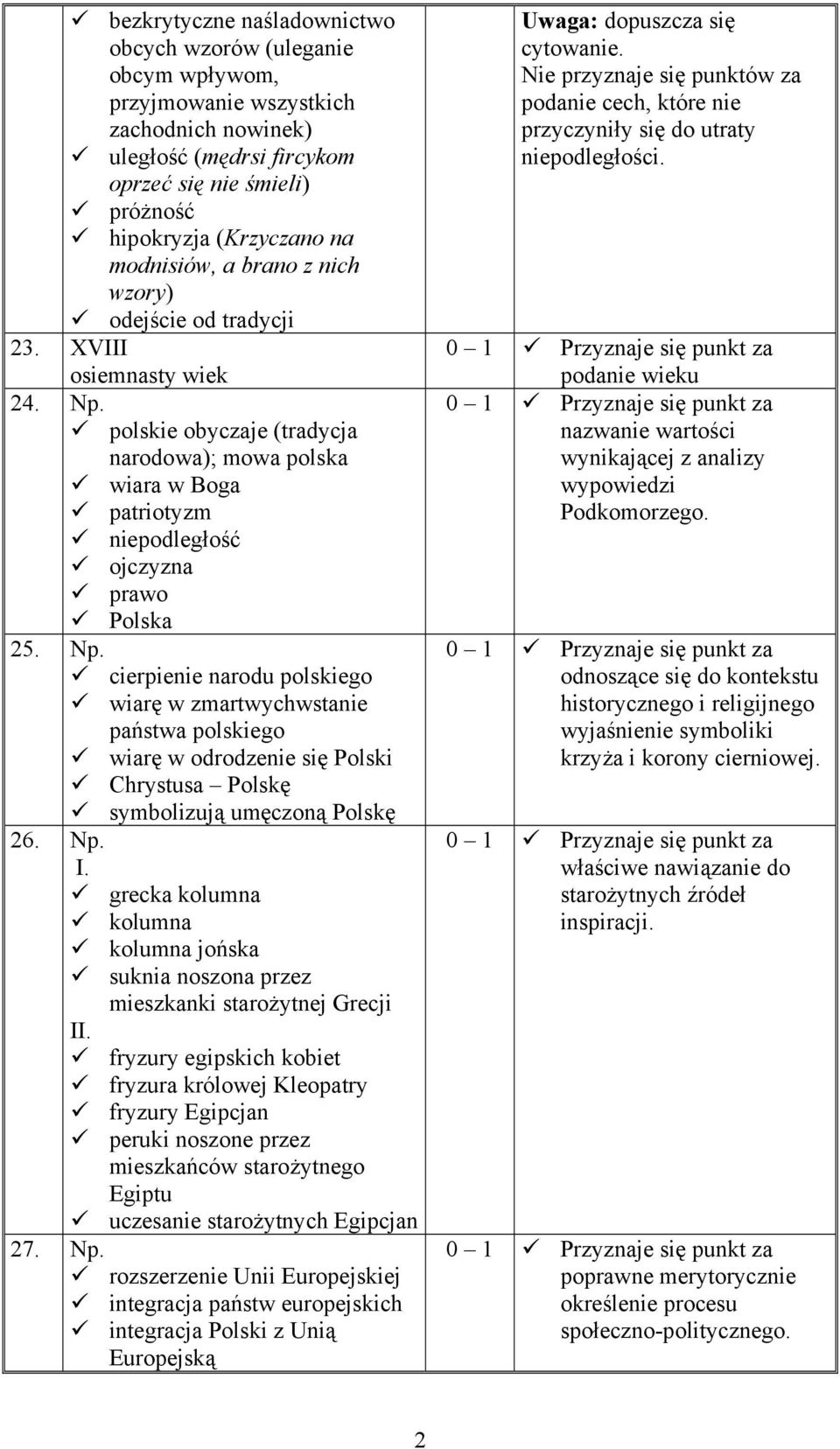 polskie obyczaje (tradycja narodowa); mowa polska wiara w Boga patriotyzm niepodległość ojczyzna prawo Polska 25. Np.