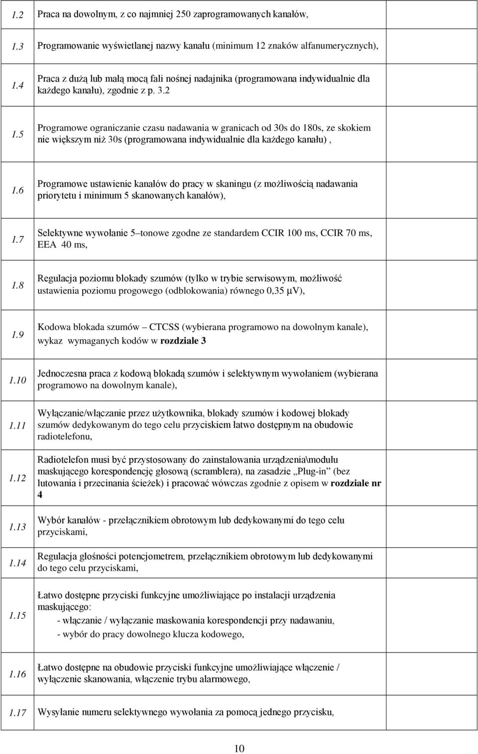 5 Programowe ograniczanie czasu nadawania w granicach od 30s do 180s, ze skokiem nie większym niŝ 30s (programowana indywidualnie dla kaŝdego kanału), 1.