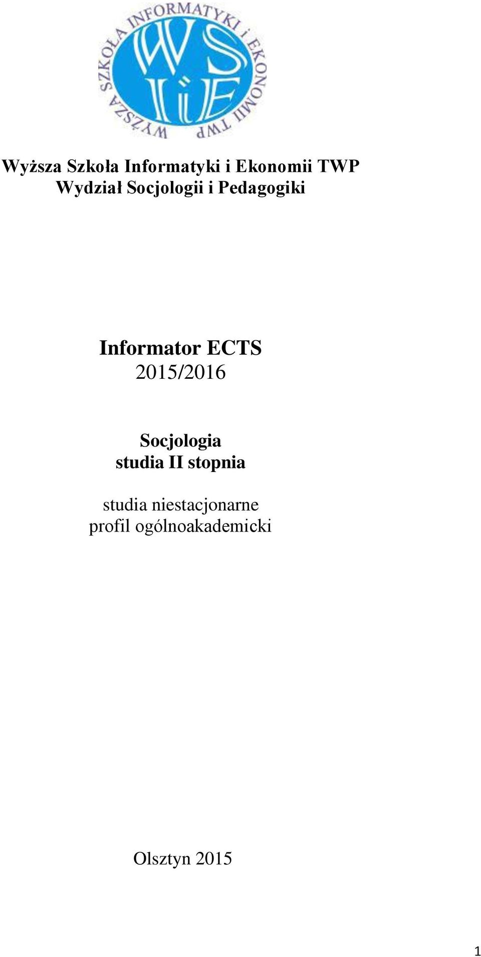 2015/2016 Socjologia studia II stopnia studia