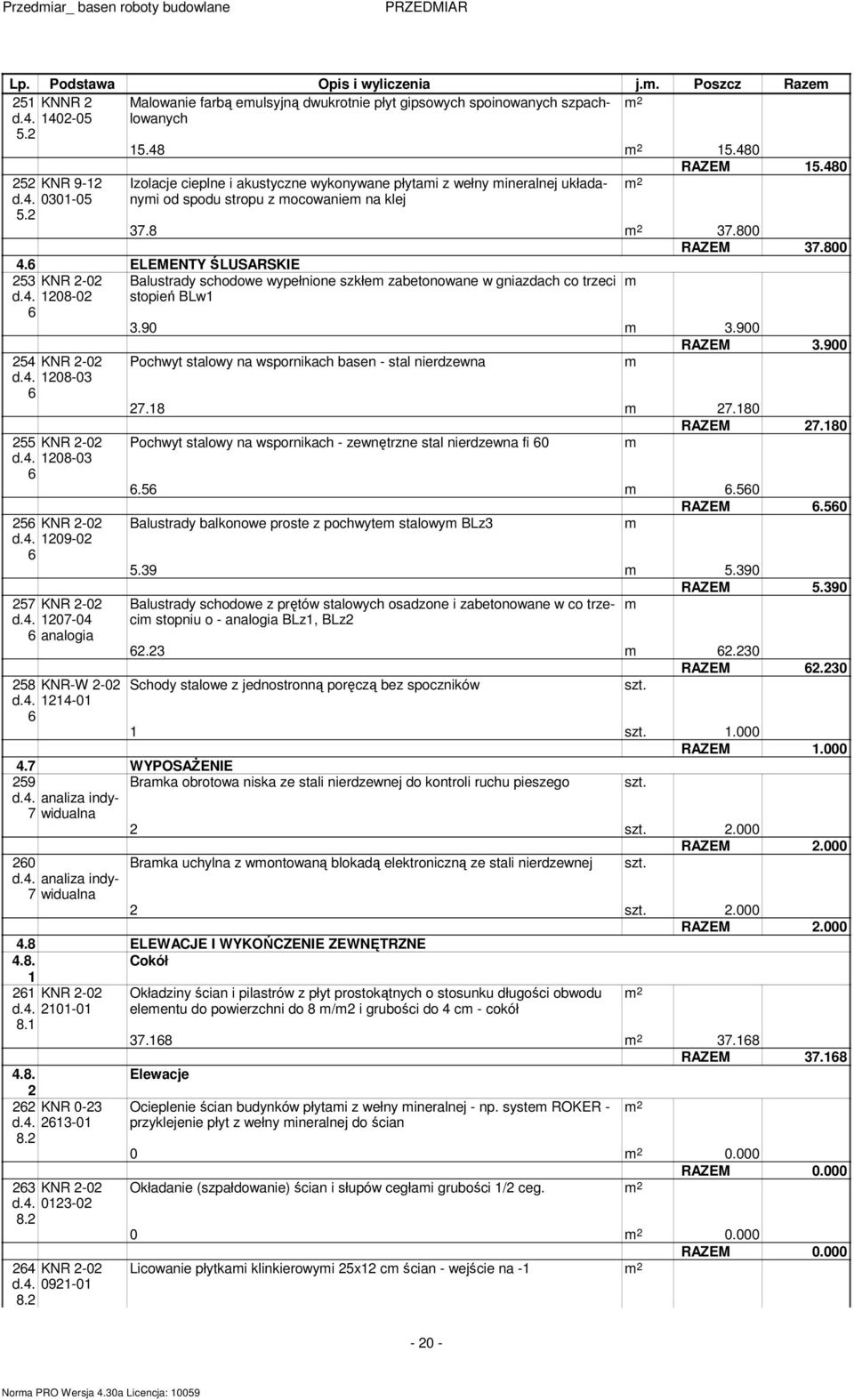 6 ELEMENTY ŚLUSARSKIE KNR -0 Balusrady schodowe wypełnione szkłe zabeonowane w gniazdach co rzeci d.4. 08-0 6 sopień BLw.90.900 4 KNR -0 d.4. 08-0 6 KNR -0 d.4. 08-0 6 6 KNR -0 d.4. 09-0 6 KNR -0 d.4. 0-04 6 analogia 8 KNR-W -0 d.