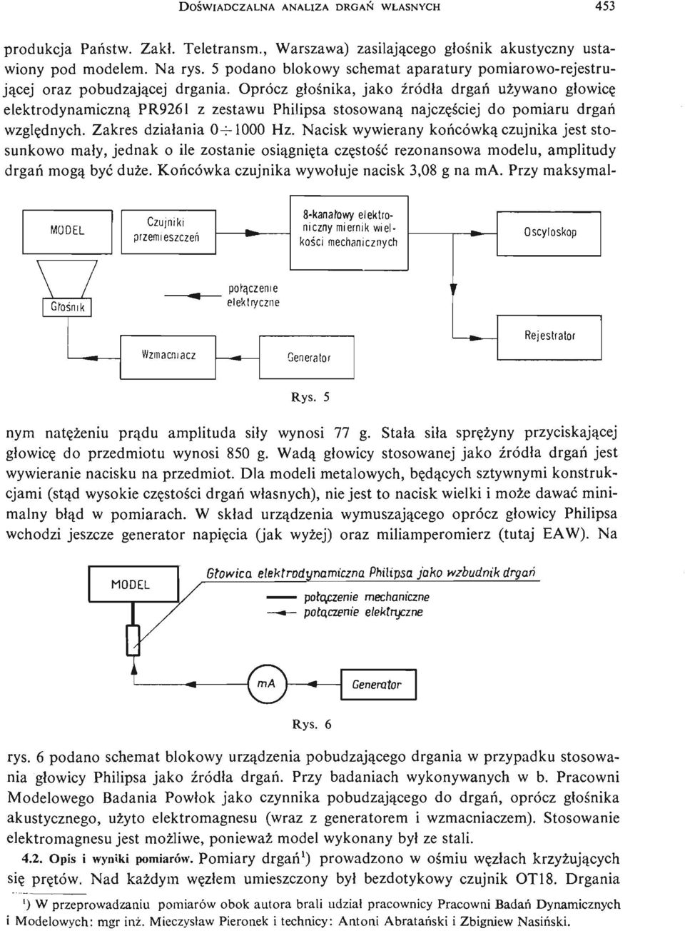 Oprócz głoś nika, jako ź ródła drgań uż ywano głowicę elektrodynamiczną PR9261 z zestawu Philipsa stosowaną najczę ś cie j do pomiaru drgań wzglę dnych. Zakres działania 0 M000 Hz.