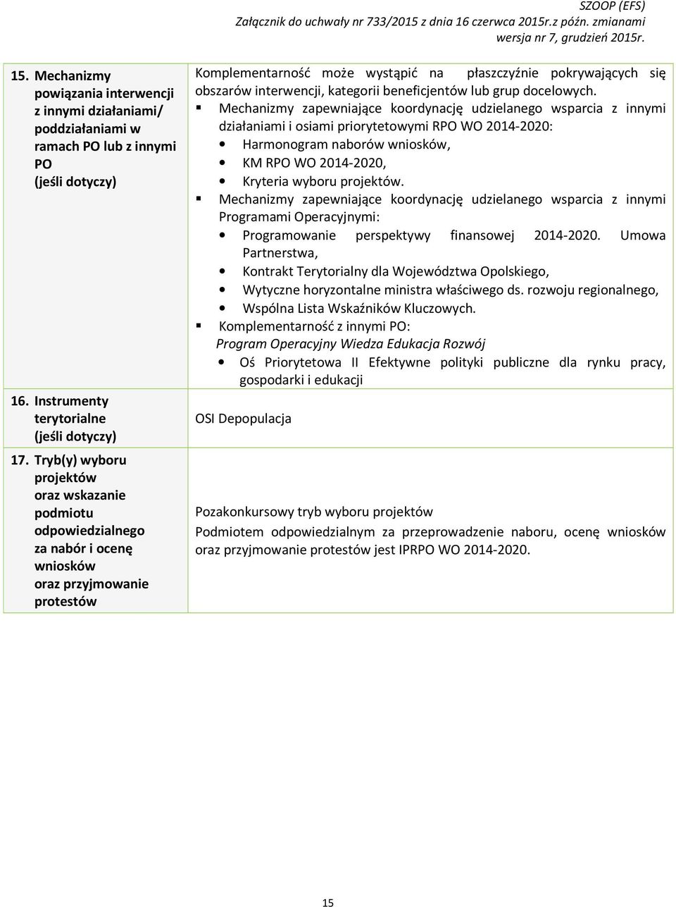 interwencji, kategorii beneficjentów lub grup docelowych.