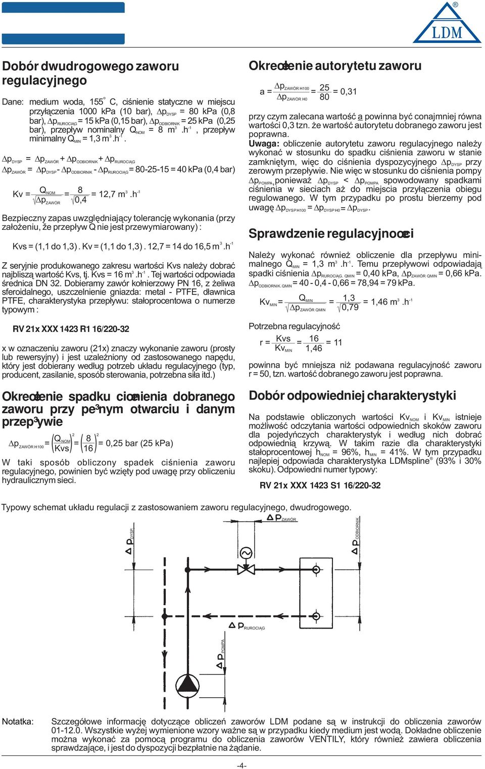 h p ZAWÓR 0,4 Bezpieczny zapas uwzglêdniaj¹cy tlerancjê wyknania (przy za³ eniu, e przep³yw Q nie jest przewymiarwany) : Kvs = (, d,). Kv = (, d,).,7 = 4 d 6,5 m.