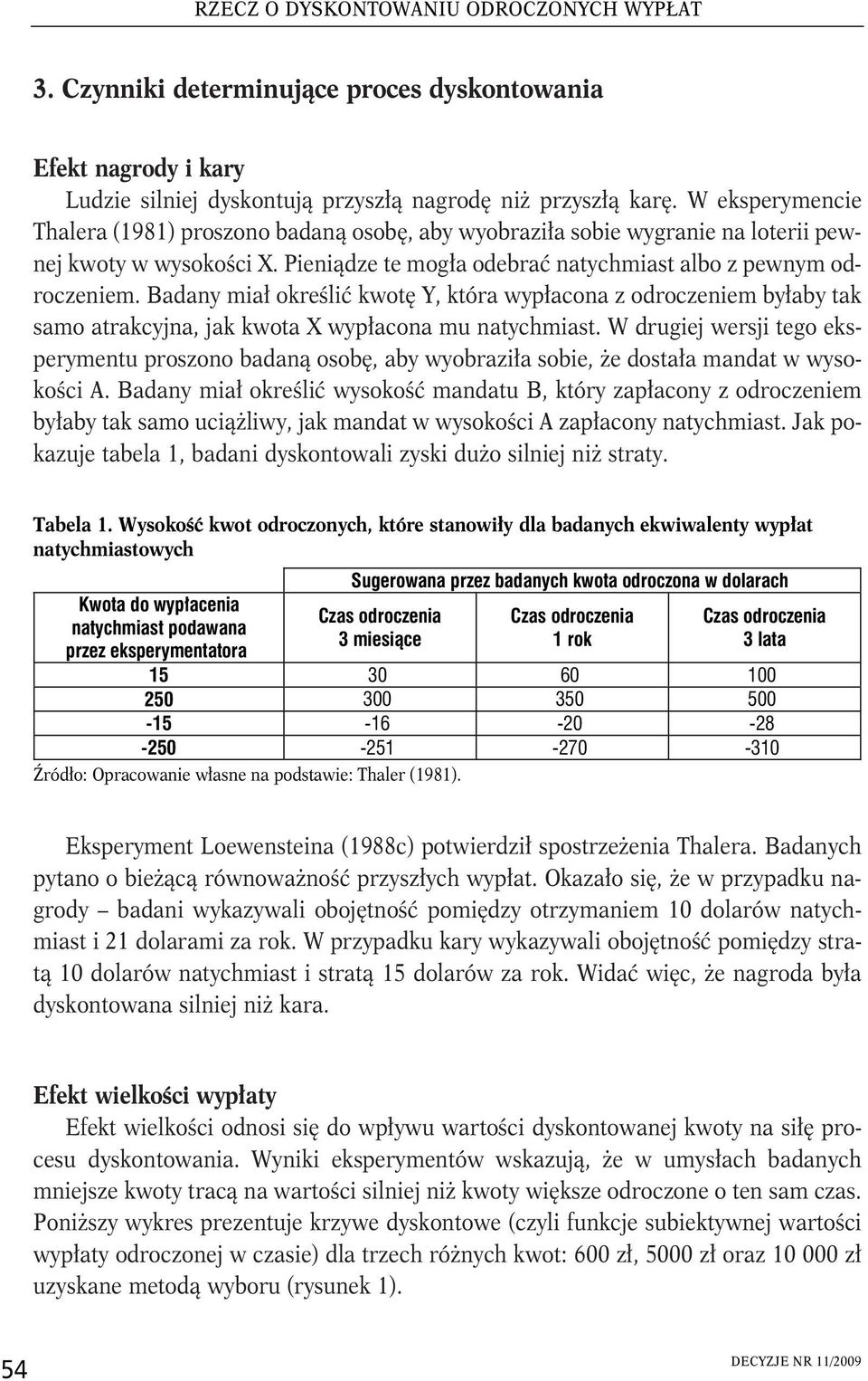 Badany miał określić kwotę Y, która wypłacona z odroczeniem byłaby tak samo atrakcyjna, jak kwota X wypłacona mu natychmiast.