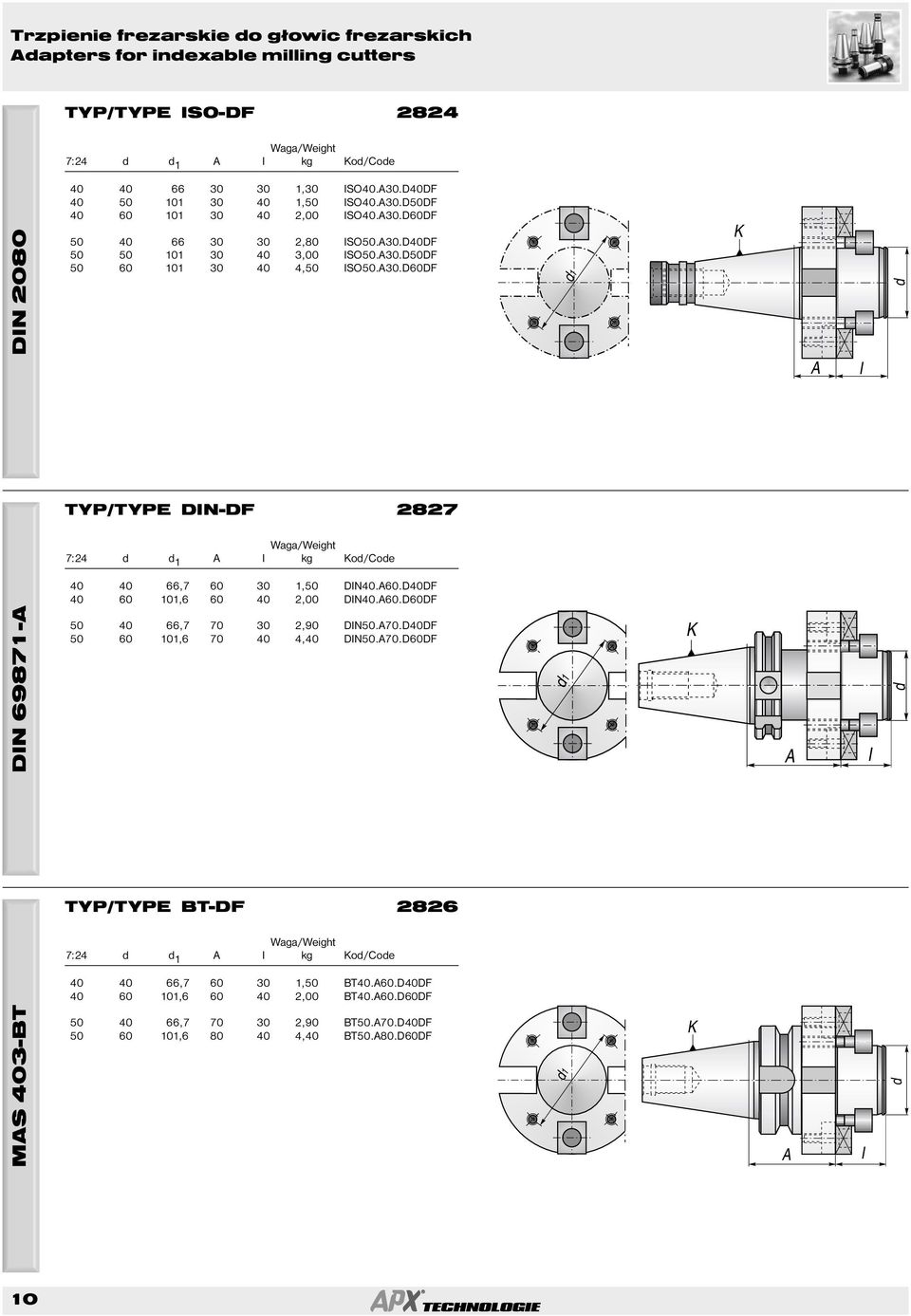60.40F 40 60 101,6 60 40 2,00 IN40.60.60F IN 69871-50 40 66,7 70 30 2,90 IN50.70.40F 50 60 101,6 70 40 4,40 IN50.70.60F 1 I TYP/TYPE BT-F 2826 7:24 1 I kg o/coe 40 40 66,7 60 30 1,50 BT40.