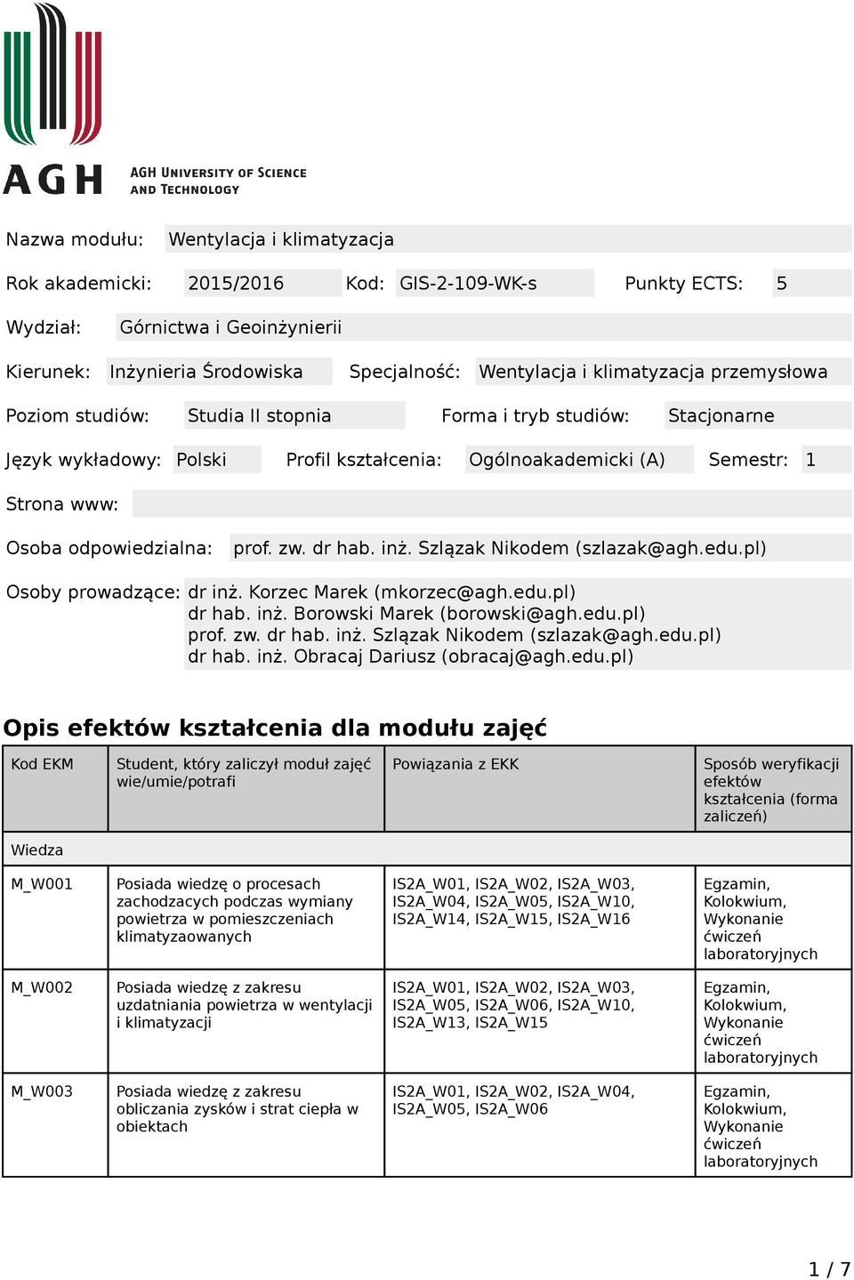 odpowiedzialna: prof. zw. dr hab. inż. Szlązak Nikodem (szlazak@agh.edu.pl) Osoby prowadzące: dr inż. Korzec Marek (mkorzec@agh.edu.pl) dr hab. inż. Borowski Marek (borowski@agh.edu.pl) prof. zw. dr hab. inż. Szlązak Nikodem (szlazak@agh.edu.pl) dr hab. inż. Obracaj Dariusz (obracaj@agh.