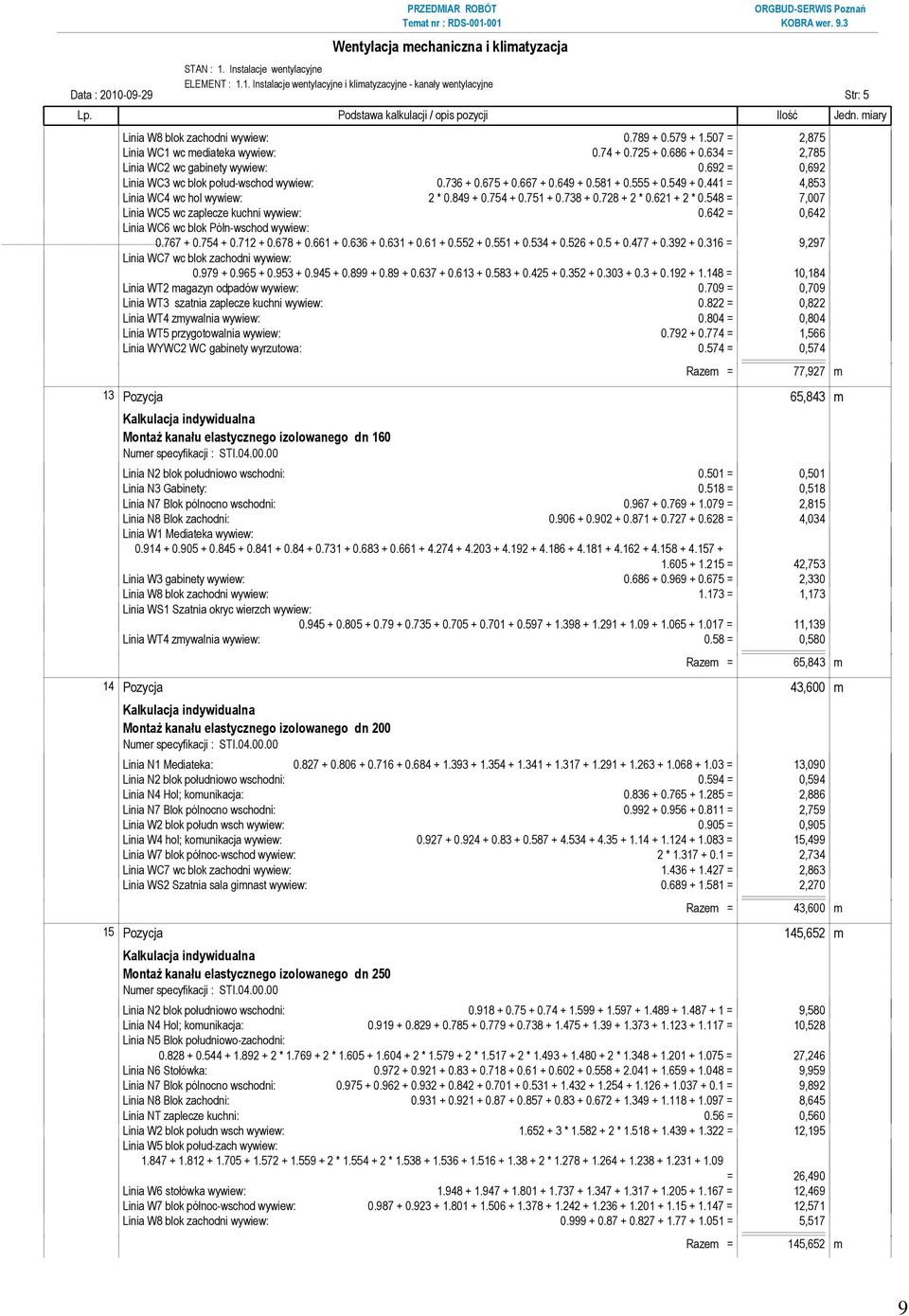 441 = 4,853 Linia WC4 wc hol wywiew: 2 * 0.849 + 0.754 + 0.751 + 0.738 + 0.728 + 2 * 0.621 + 2 * 0.548 = 7,007 Linia WC5 wc zaplecze kuchni wywiew: 0.