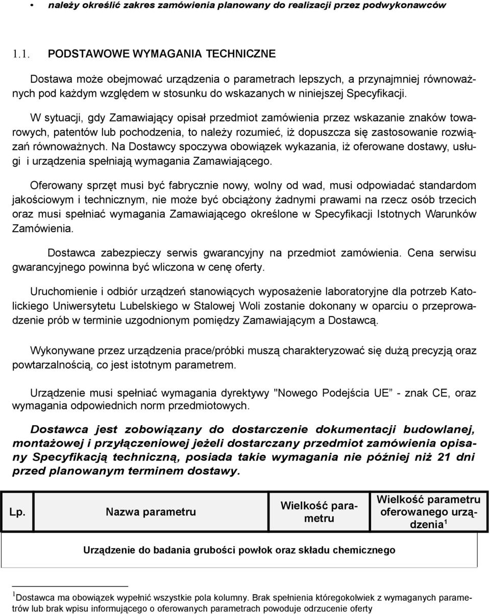 W sytuacji, gdy Zamawiający opisał przedmiot zamówienia przez wskazanie znaków towarowych, patentów lub pochodzenia, to należy rozumieć, iż dopuszcza się zastosowanie rozwiązań równoważnych.