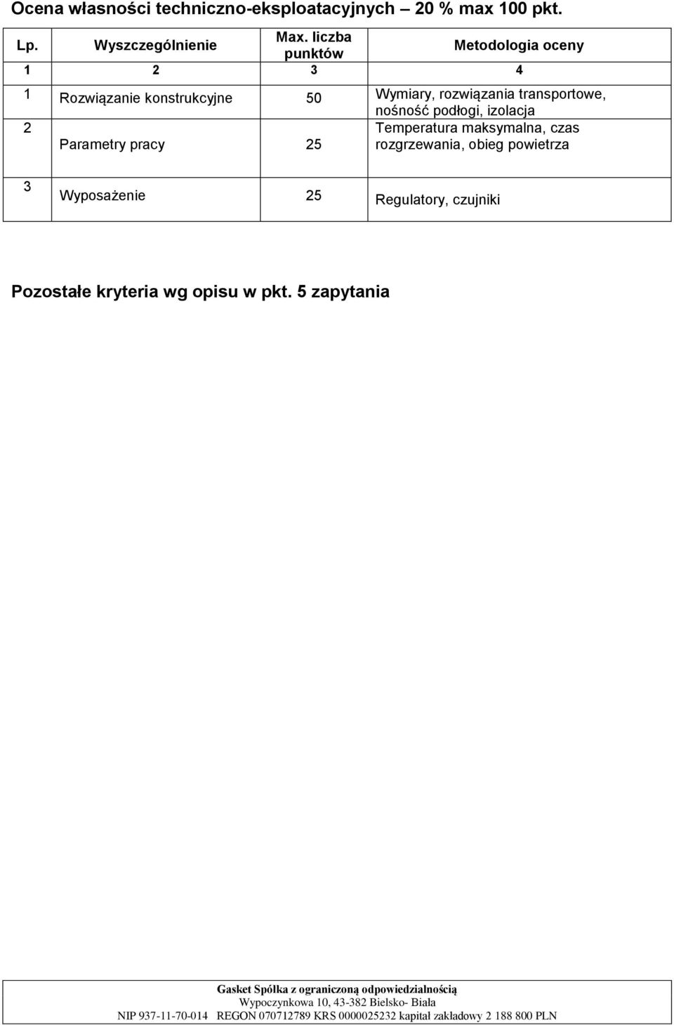 transportowe, nośność podłogi, izolacja 2 Temperatura maksymalna, czas Parametry pracy 25