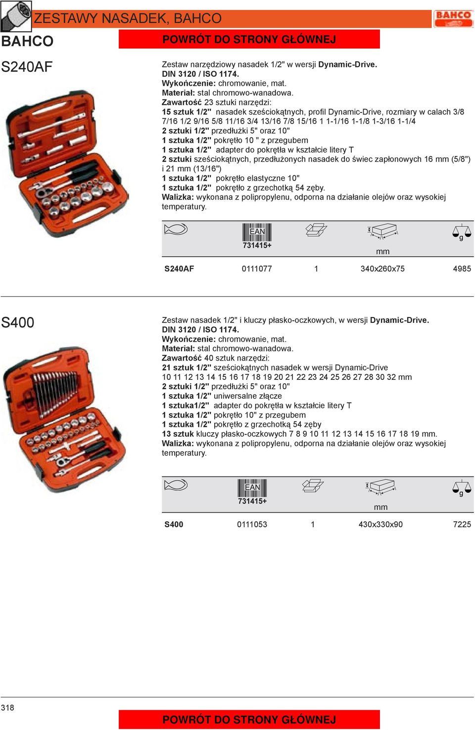 przedłużki 5" oraz 10" 1 sztuka 1/2" pokrętło 10 " z przegubem 1 sztuka 1/2" adapter do pokrętła w kształcie litery T 2 sztuki sześciokątnych, przedłużonych nasadek do świec zapłonowych 16 (5/8") i