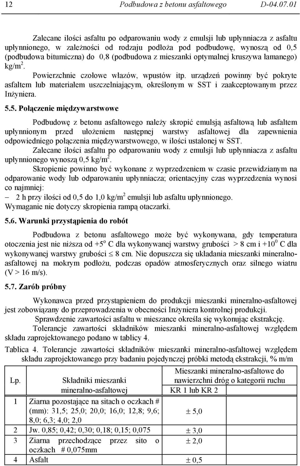 z mieszanki optymalnej kruszywa łamanego) kg/m 2. Powierzchnie czołowe włazów, wpustów itp.