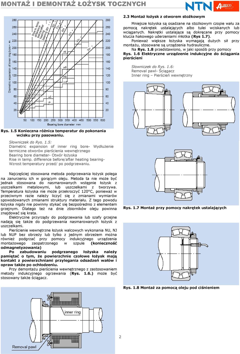 1.6 Elektryczne urządzenie indukcyjne do ściągania pierścieni Słowniczek do Rys. 1.6: Removal pawl- Ściągacz Inner ring Pierścień wewnętrzny Rys. 1.5 Konieczna różnica temperatur do pokonania wcisku przy pasowaniu.