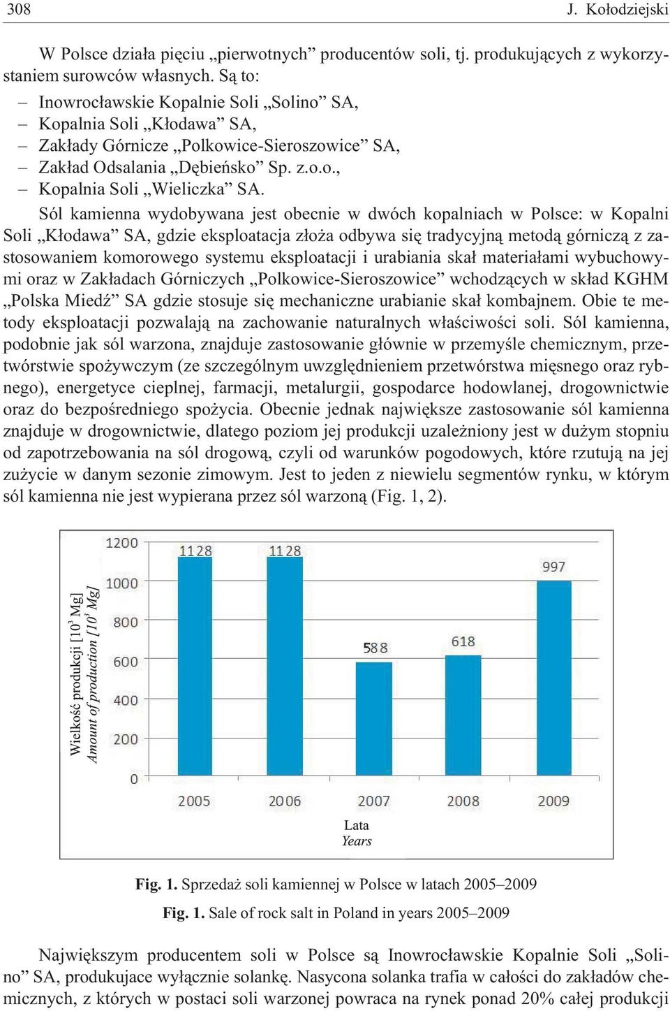 Sól kamienna wydobywana jest obecnie w dwóch kopalniach w Polsce: w Kopalni Soli K³odawa SA, gdzie eksploatacja z³o a odbywa siê tradycyjn¹ metod¹ górnicz¹ z zastosowaniem komorowego systemu