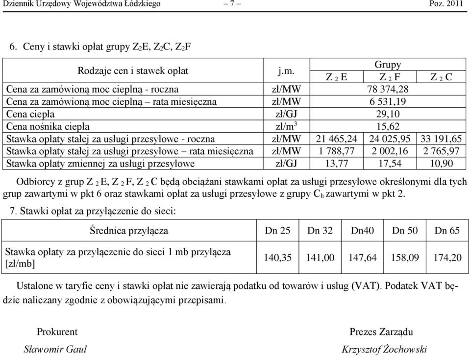zł/mw 6 531,19 Cena ciepła zł/gj 29,10 Cena nośnika ciepła zł/m 3 15,62 Stawka opłaty stałej za usługi przesyłowe - roczna zł/mw 21 465,24 24 025,95 33 191,65 Stawka opłaty stałej za usługi