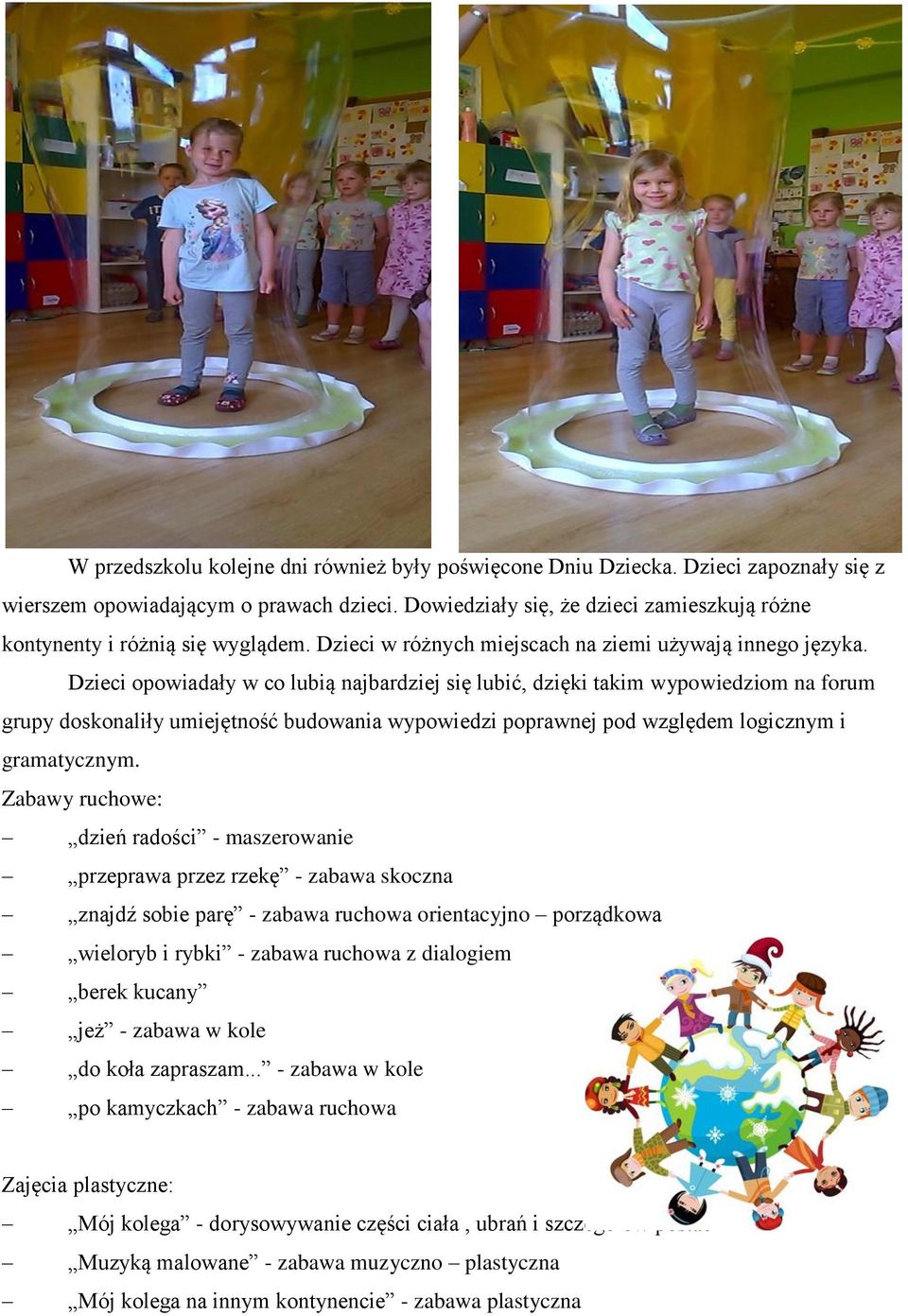 Dzieci opowiadały w co lubią najbardziej się lubić, dzięki takim wypowiedziom na forum grupy doskonaliły umiejętność budowania wypowiedzi poprawnej pod względem logicznym i gramatycznym.