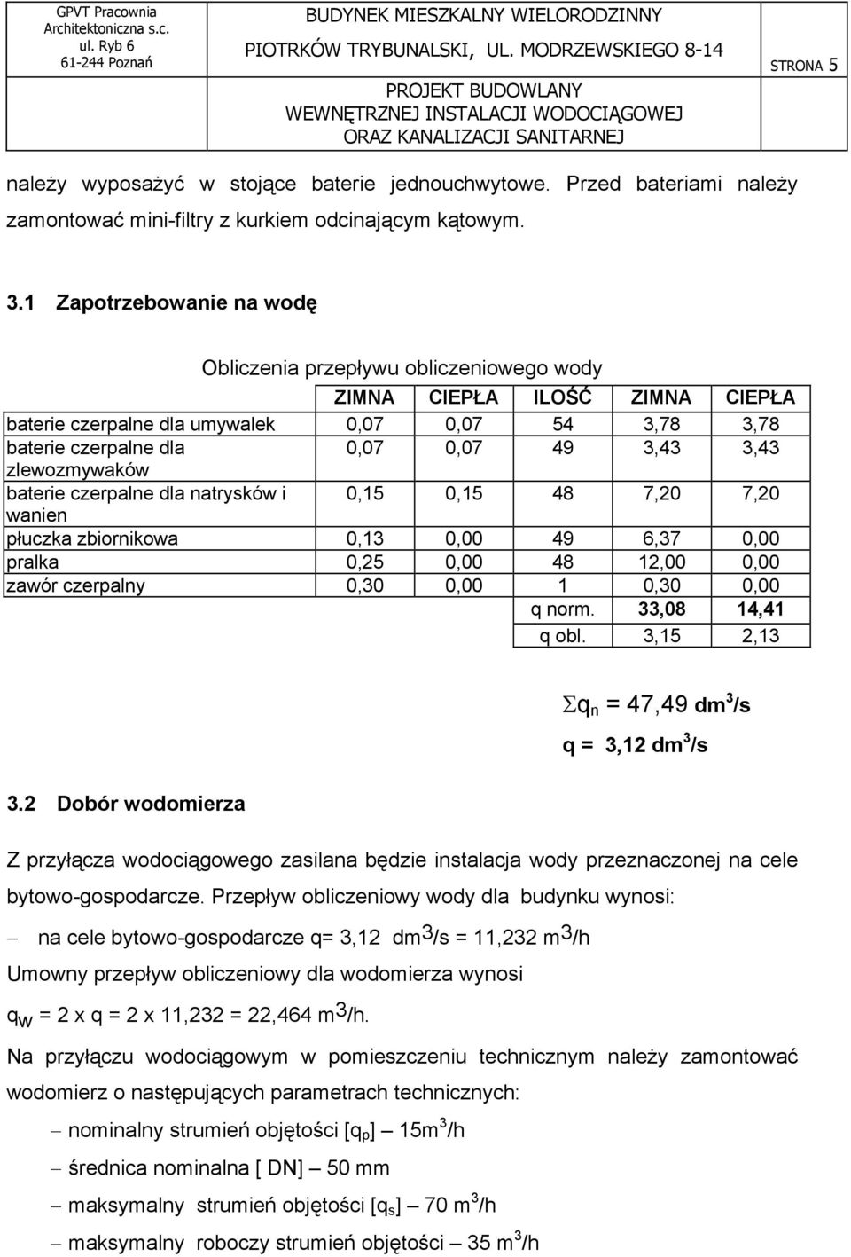 zlewozmywaków baterie czerpalne dla natrysków i 0,15 0,15 48 7,20 7,20 wanien płuczka zbiornikowa 0,13 0,00 49 6,37 0,00 pralka 0,25 0,00 48 12,00 0,00 zawór czerpalny 0,30 0,00 1 0,30 0,00 q norm.