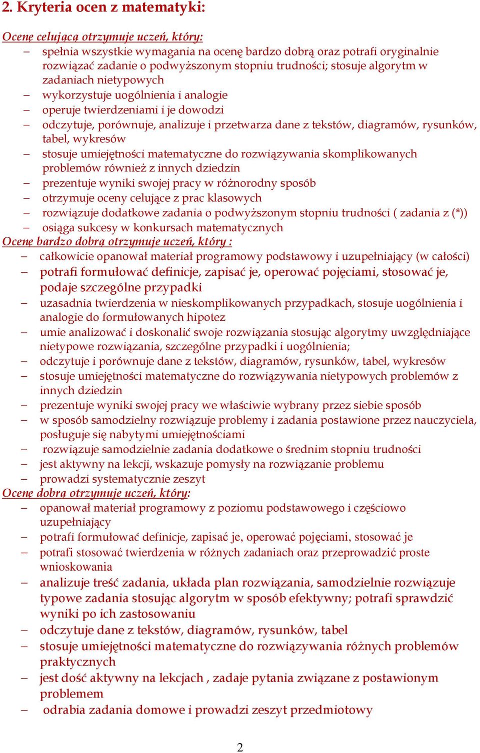 tabel, wykresów stosuje umiejętności matematyczne do rozwiązywania skomplikowanych problemów również z innych dziedzin prezentuje wyniki swojej pracy w różnorodny sposób otrzymuje oceny celujące z
