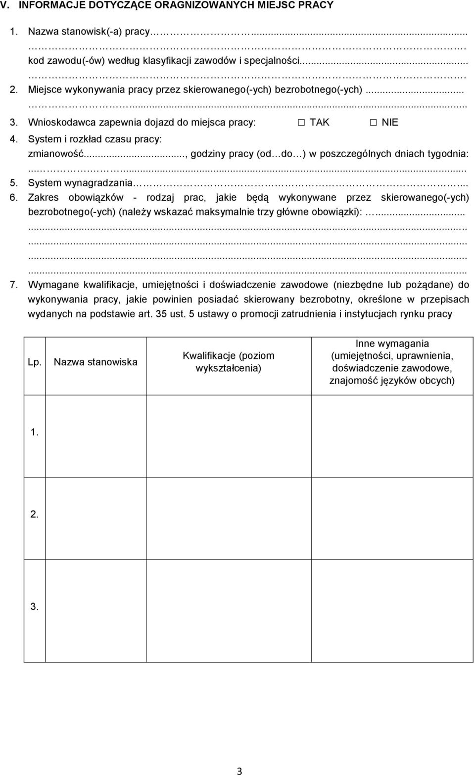 .., godziny pracy (od do ) w poszczególnych dniach tygodnia:....... 5. System wynagradzania... 6.