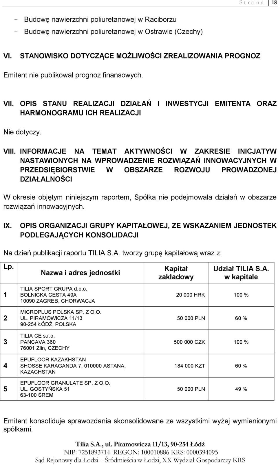 VIII. INFORMACJE NA TEMAT AKTYWNOŚCI W ZAKRESIE INICJATYW NASTAWIONYCH NA WPROWADZENIE ROZWIĄZAŃ INNOWACYJNYCH W PRZEDSIĘBIORSTWIE W OBSZARZE ROZWOJU PROWADZONEJ DZIAŁALNOŚCI W okresie objętym