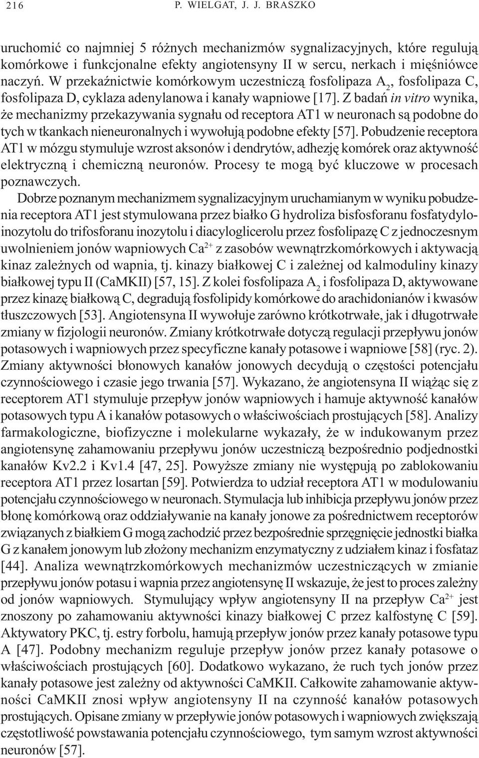 Z badañ in vitro wynika, e mechanizmy przekazywania sygna³u od receptora AT1 w neuronach s¹ podobne do tych w tkankach nieneuronalnych i wywo³uj¹ podobne efekty [57].