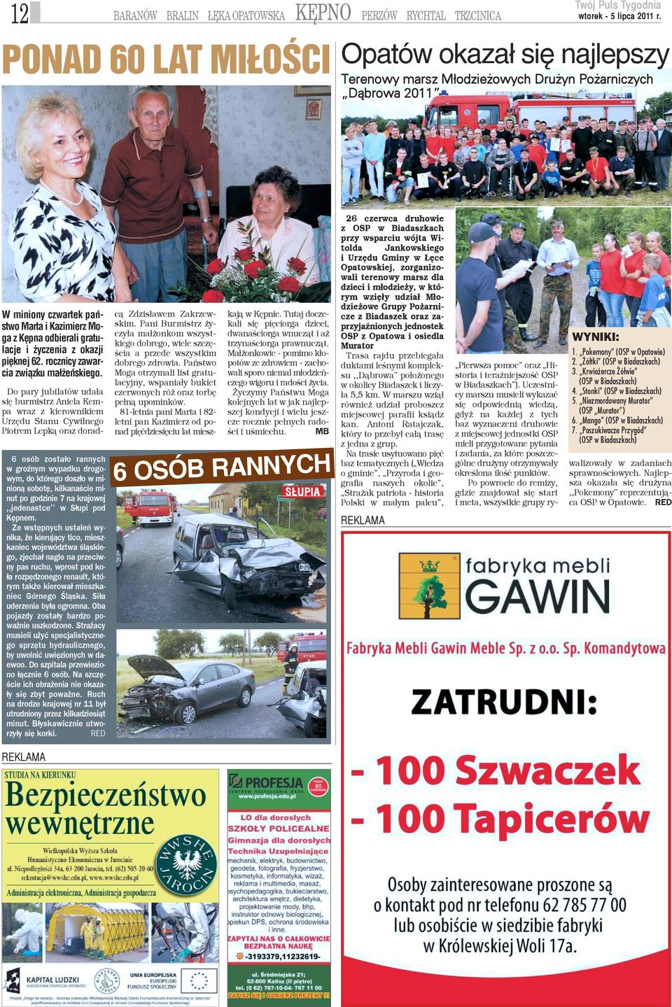 6 osób zosta³o rannych w groÿnym wypadku drogowym, do którego dosz³o w minion¹ sobotê, kilkanaœcie minut po godzinie 7 na krajowej,,jedenastce w S³upi pod Kêpnem.