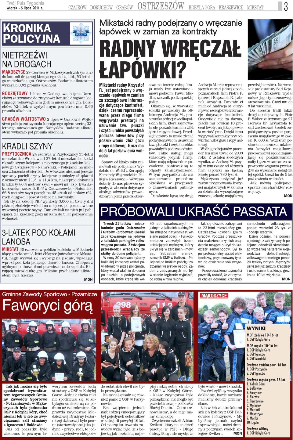 Doruchów) zatrzymano do rutynowej kontroli drogowej kieruj¹cego volkswagenem golfem mieszkañca gm. Doruchów. 52-latek w wydychanym powietrzu mia³ 0,66 promila alkoholu.