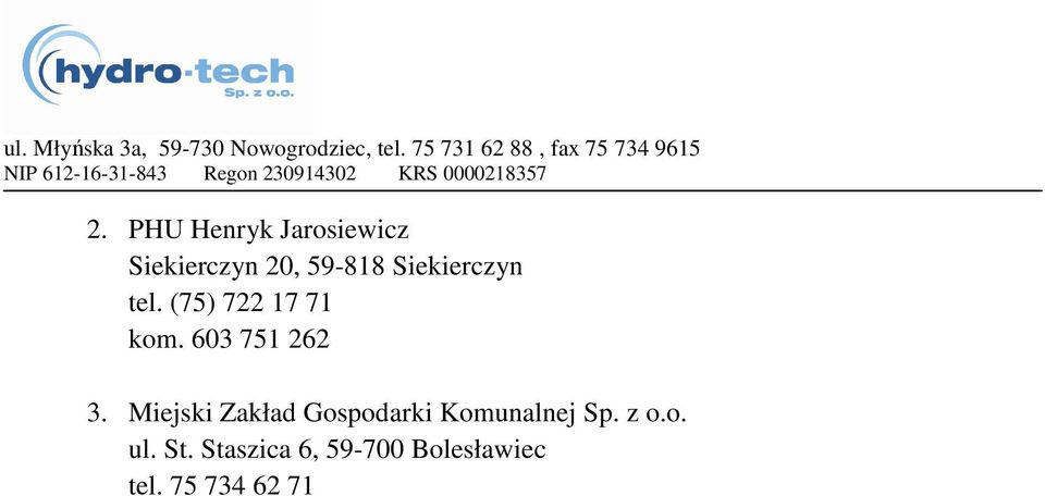 Miejski Zakład Gospodarki Komunalnej Sp. z o.o. ul.