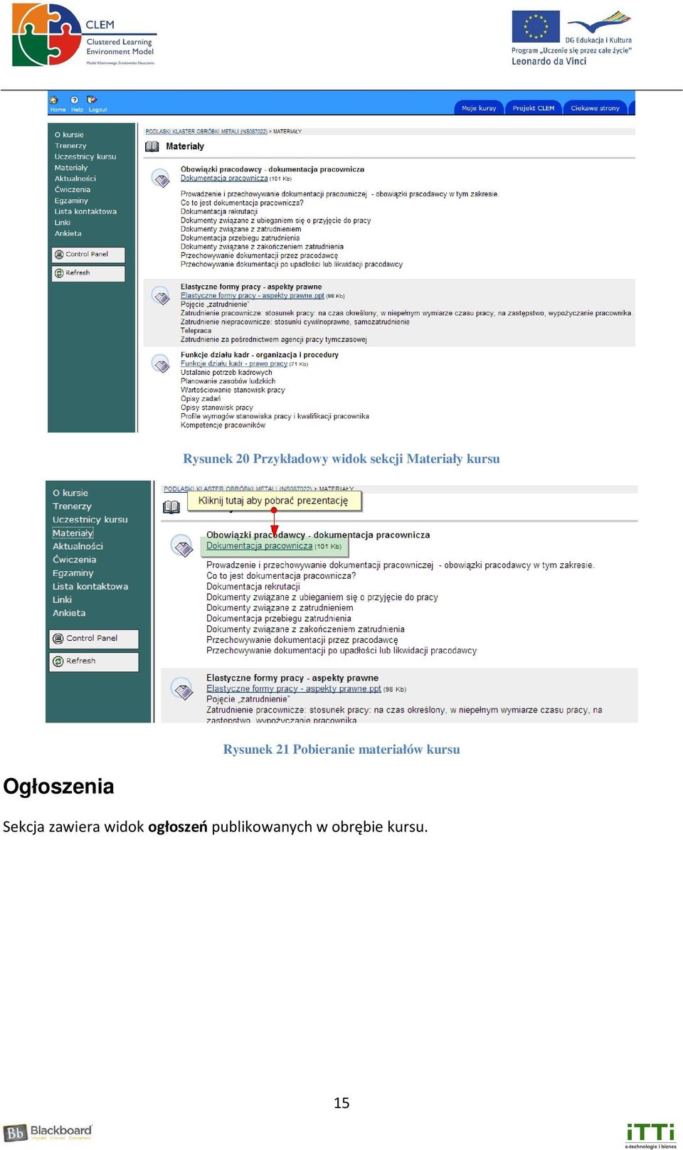 materiałów kursu Ogłoszenia Sekcja