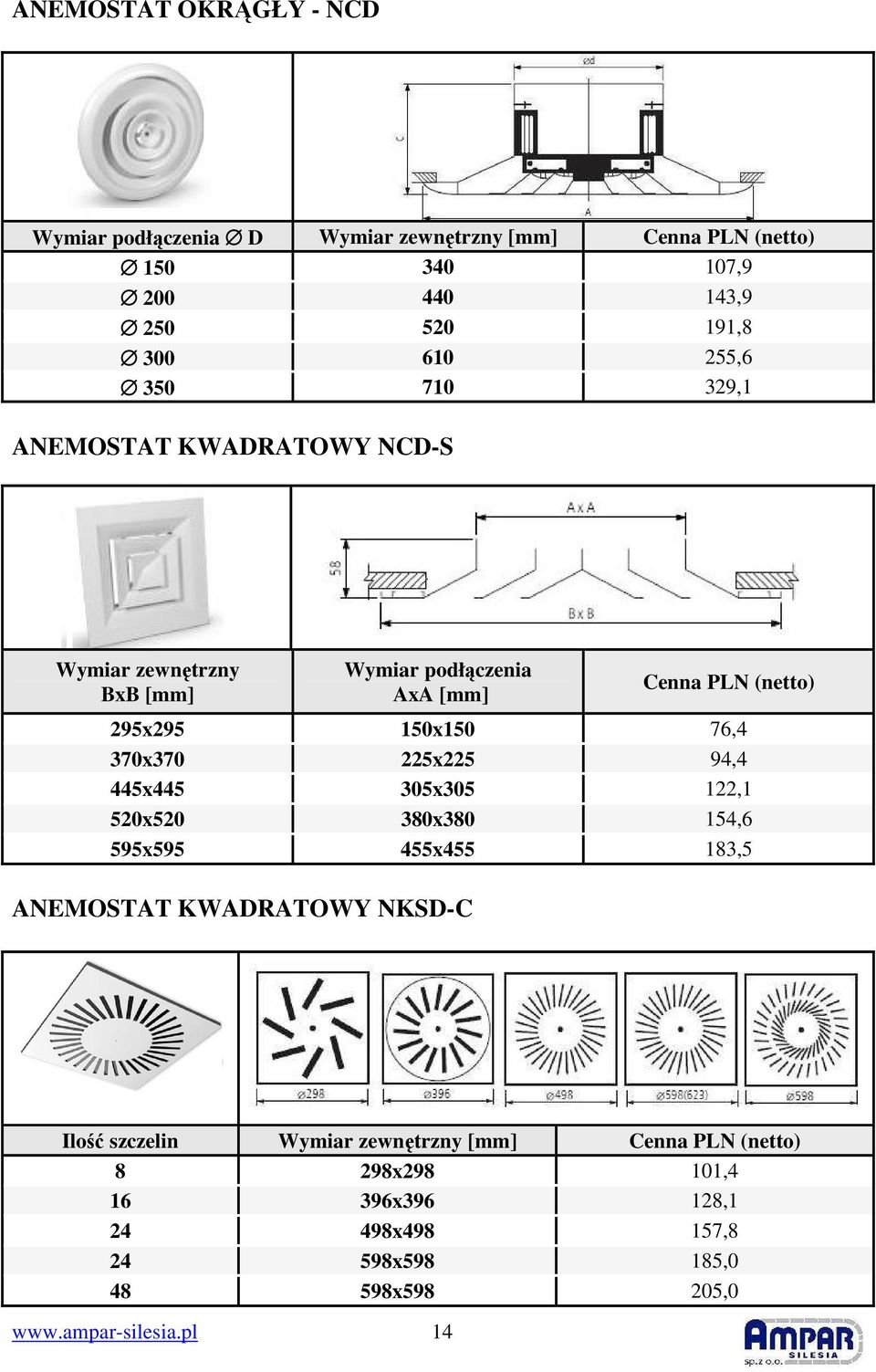 76,4 370x370 225x225 94,4 445x445 305x305 122,1 520x520 380x380 154,6 595x595 455x455 183,5 ANEMOSTAT KWADRATOWY NKSD-C Ilość szczelin