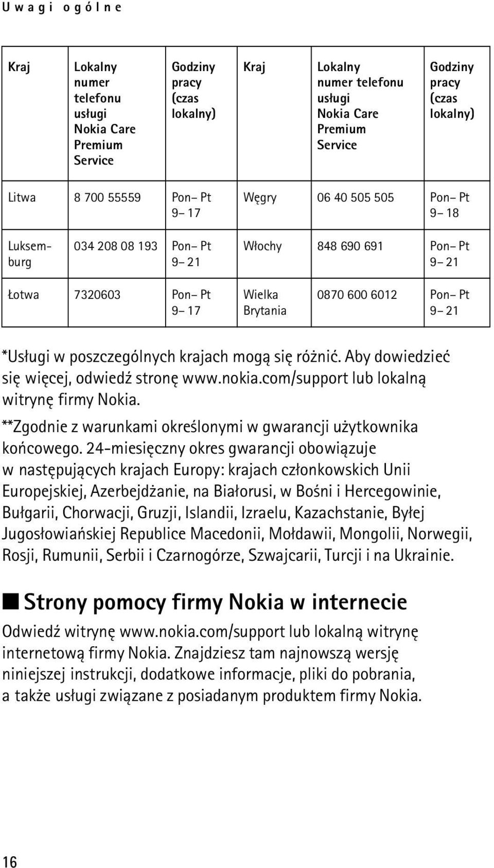 *Us³ugi w poszczególnych krajach mog± siê ró niæ. Aby dowiedzieæ siê wiêcej, odwied¼ stronê www.nokia.com/support lub lokaln± witrynê firmy Nokia.