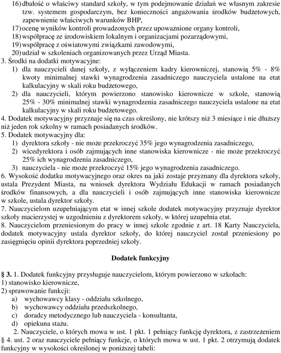 ze środowiskiem lokalnym i organizacjami pozarządowymi, 19) współpracę z oświatowymi związkami zawodowymi, 20) udział w szkoleniach organizowanych przez Urząd Miasta. 3.