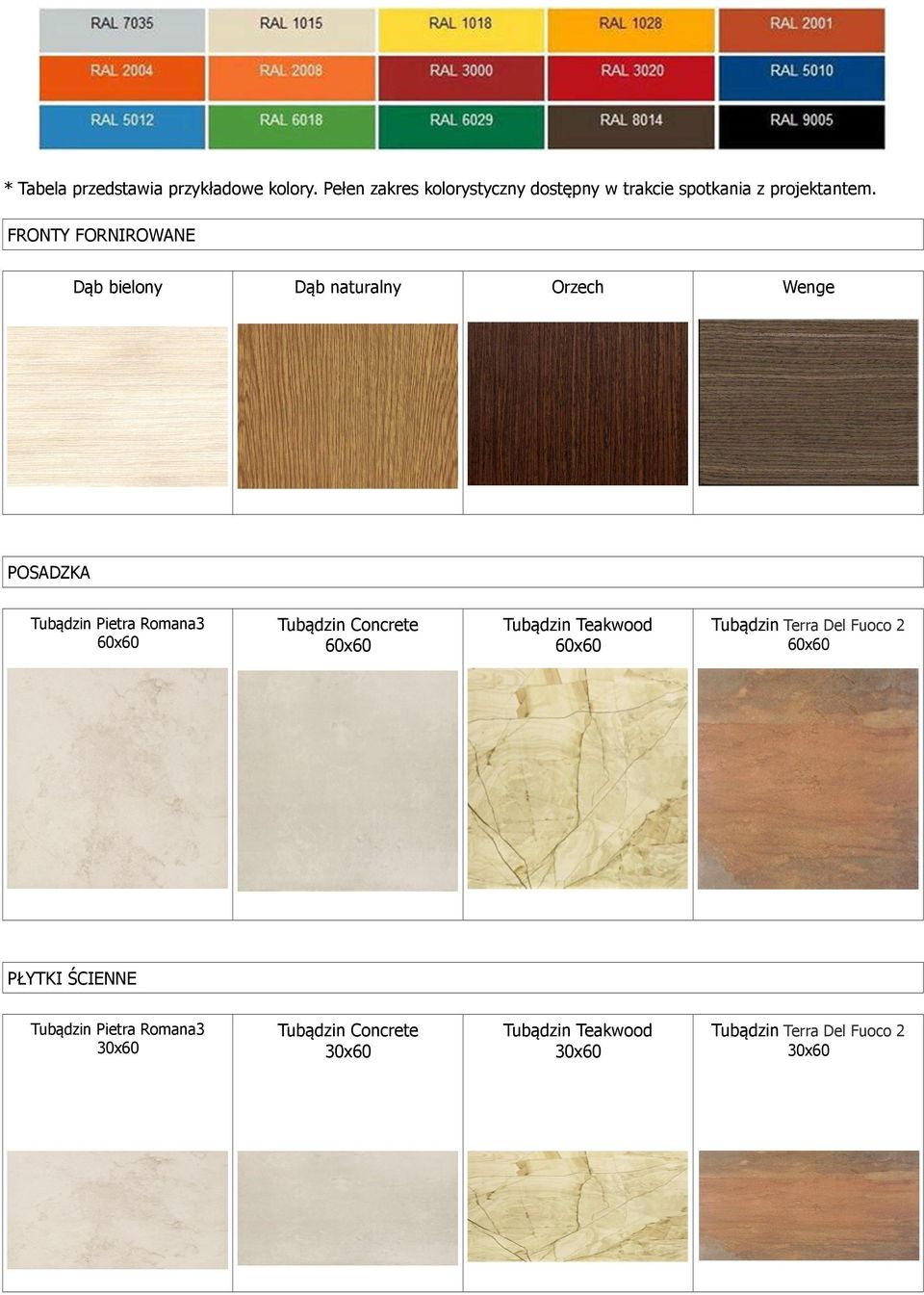 FRONTY FORNIROWANE Dąb bielony Dąb naturalny Orzech Wenge Tubądzin Concrete Tubądzin
