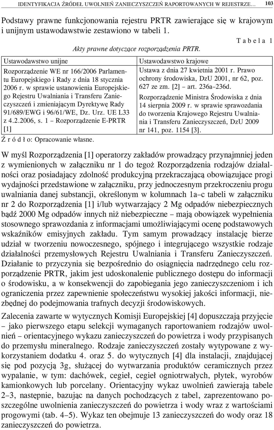 w sprawie ustanowienia Europejskiego Rejestru Uwalniania i Transferu Zanieczyszczeń i zmieniającym Dyrektywę Rady 91/689/EWG i 96/61/WE, Dz. Urz. UE L33 z 4.2.2006, s.