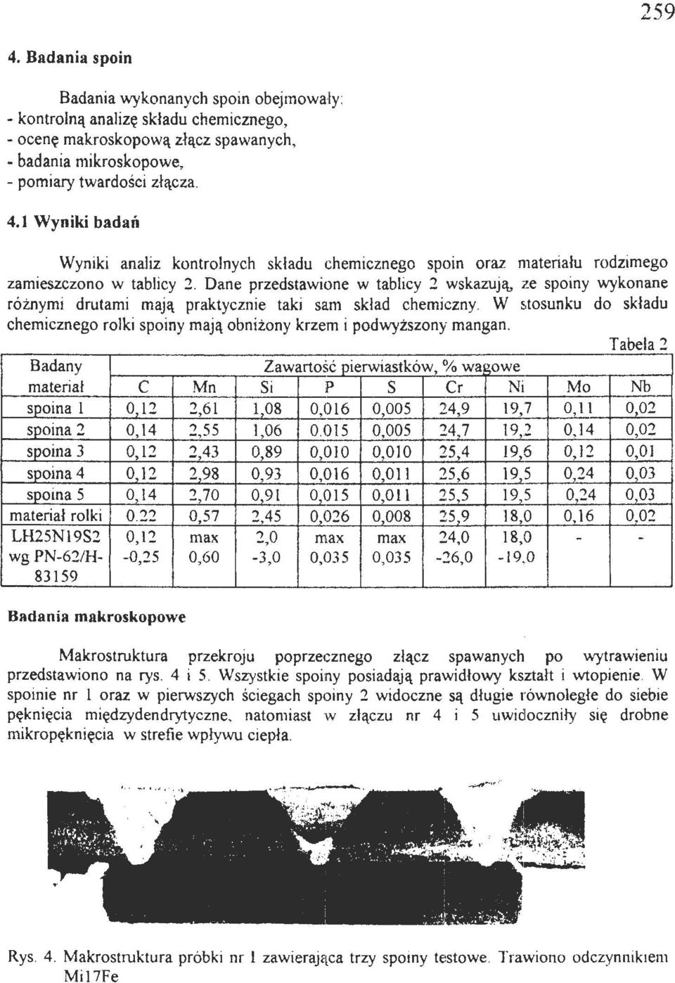 W stosunku do składu chemicznego rolki spoiny mają obniżony krzem i podwyższony mangan.