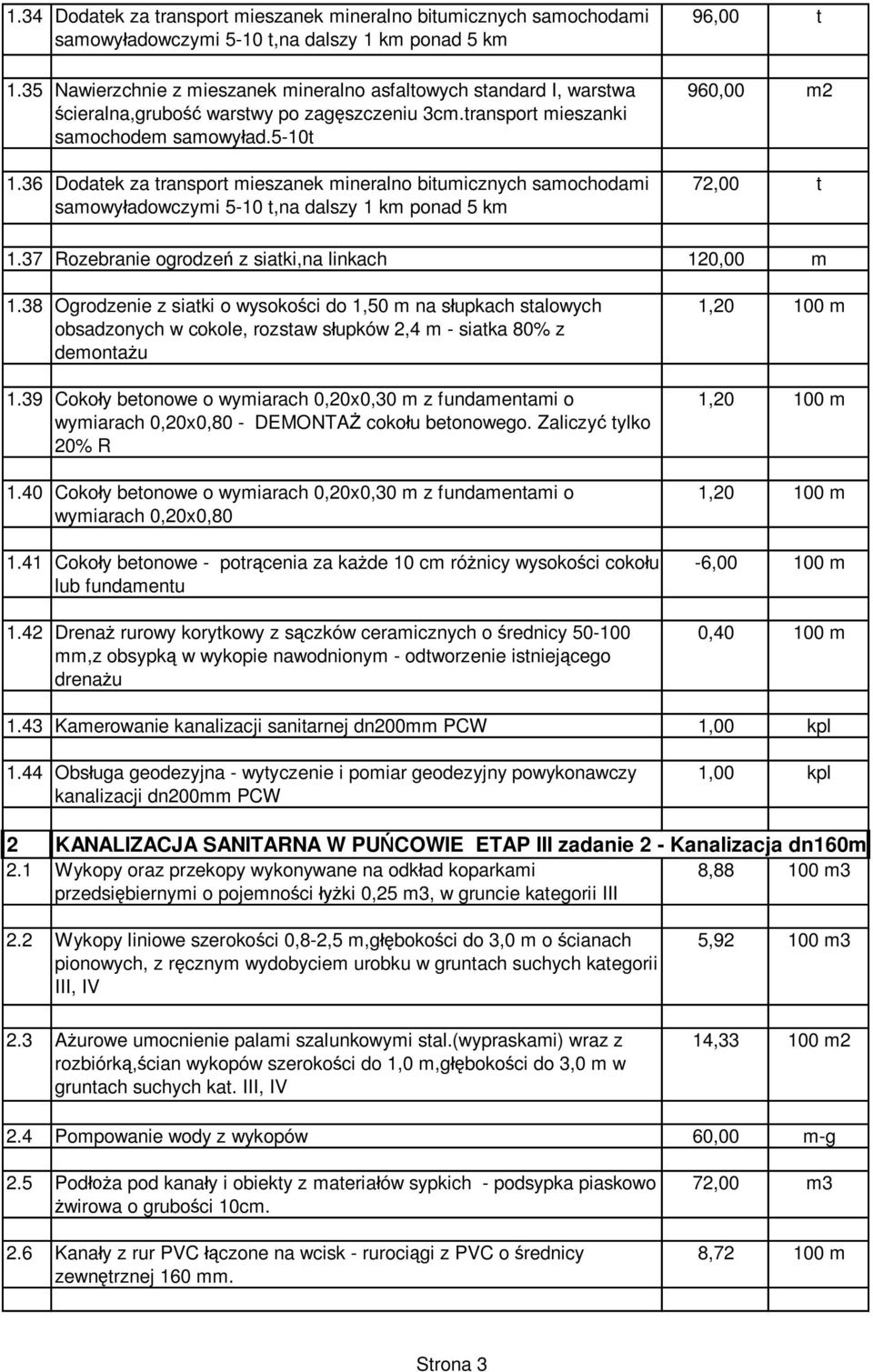 38 Ogrodzenie z siatki o wysoko ci do 1,50 m na s upkach stalowych obsadzonych w cokole, rozstaw s upków 2,4 m - siatka 80% z demonta u 1.