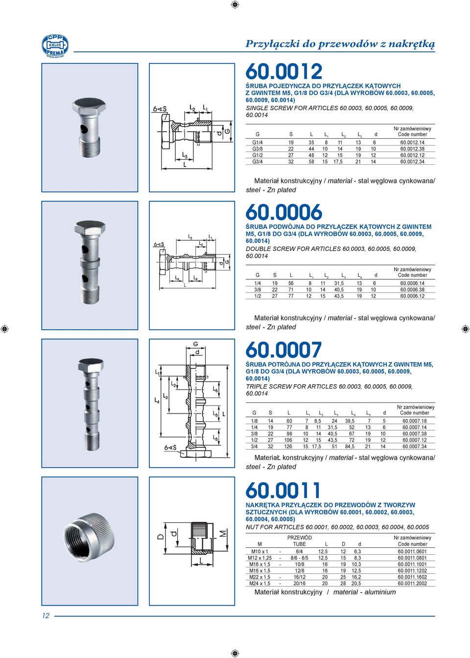 0006 ŚRUBA PODWÓJNA DO PRZYŁĄCZEK KĄTOWYCH Z GWINTEM M5, G1/8 DO G3/4 (DLA WYROBÓW 60.0003, 60.0005, 60.0009, 60.0014) DOUBLE SCREW FOR ARTICLES 60.0003, 60.0005, 60.0009, 60.0014 G S L L 1 L 4 d 1/4 19 56 8 11 31,5 13 6 60.