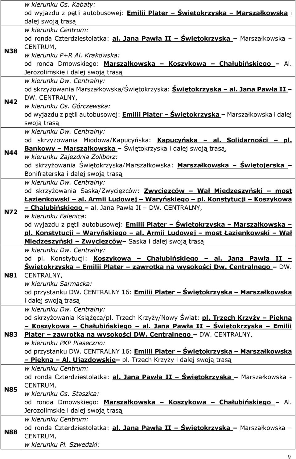 Jerozolimskie i dalej od skrzyżowania Marszałkowska/Świętokrzyska: Świętokrzyska al. Jana Pawła II DW. CENTRALNY, w kierunku Os.