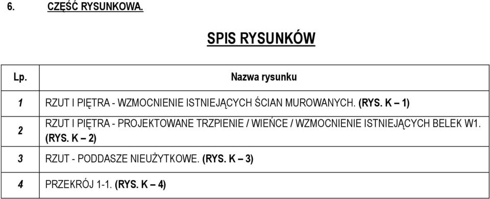 (RYS. K 1) 2 RZUT I PIĘTR - PROJEKTOWNE TRZPIENIE / WIEŃCE /