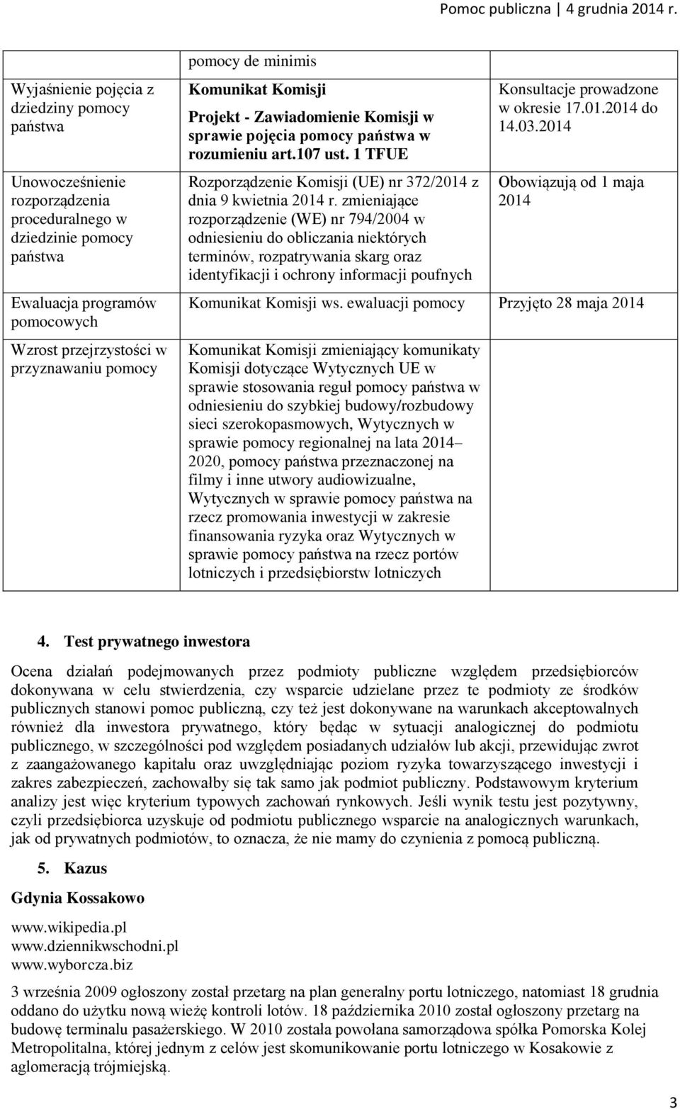 Komunikat Komisji Projekt - Zawiadomienie Komisji w sprawie pojęcia pomocy w rozumieniu art.107 ust. 1 TFUE Rozporządzenie Komisji (UE) nr 372/ z dnia 9 kwietnia r.
