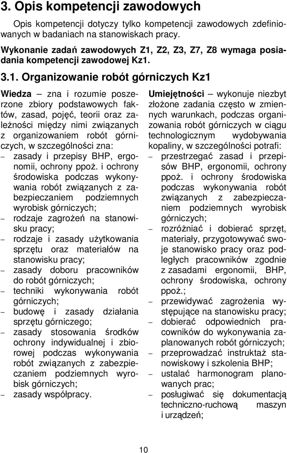 Z2, Z3, Z7, Z8 wymaga posiadania kompetencji zawodowej Kz1.