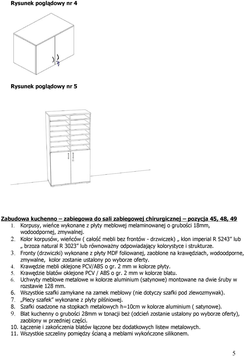 Kolor korpusów, wieńców ( całość mebli bez frontów - drzwiczek) klon imperial R 5243 lub brzoza natural R 30