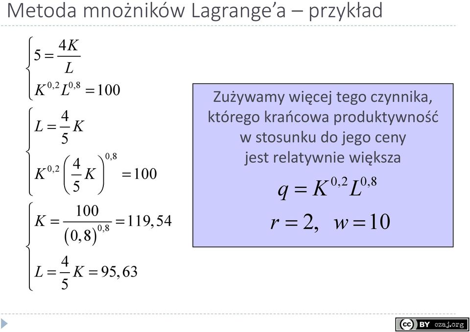 Zużywamy więcej tego czynnika, którego krańcowa produktywność w