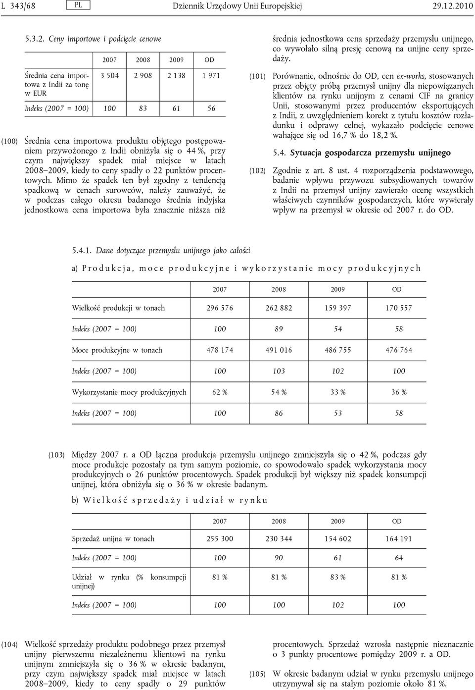postępowaniem przywożonego z Indii obniżyła się o 44 %, przy czym największy spadek miał miejsce w latach 2008 2009, kiedy to ceny spadły o 22 punktów procentowych.