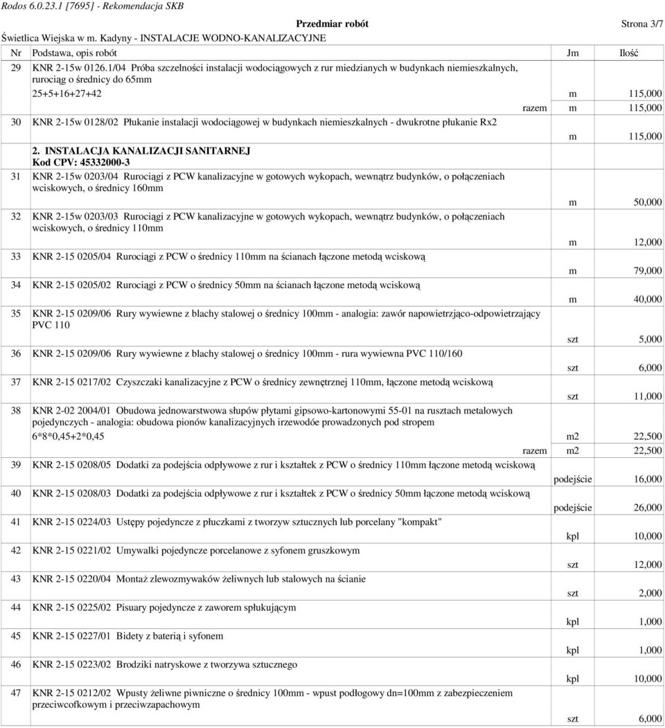 instalacji wodociągowej w budynkach niemieszkalnych - dwukrotne płukanie Rx2 m 115,000 2.