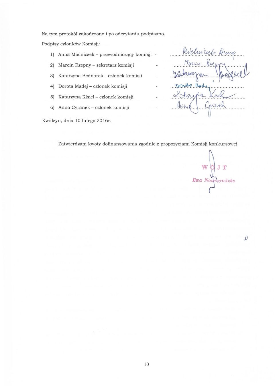 Bednarek - członek komisji 4) Dorota Madej - członek komisji 5) Katarzyna Kisiel- członek komisji 6) Anna Cyranek -