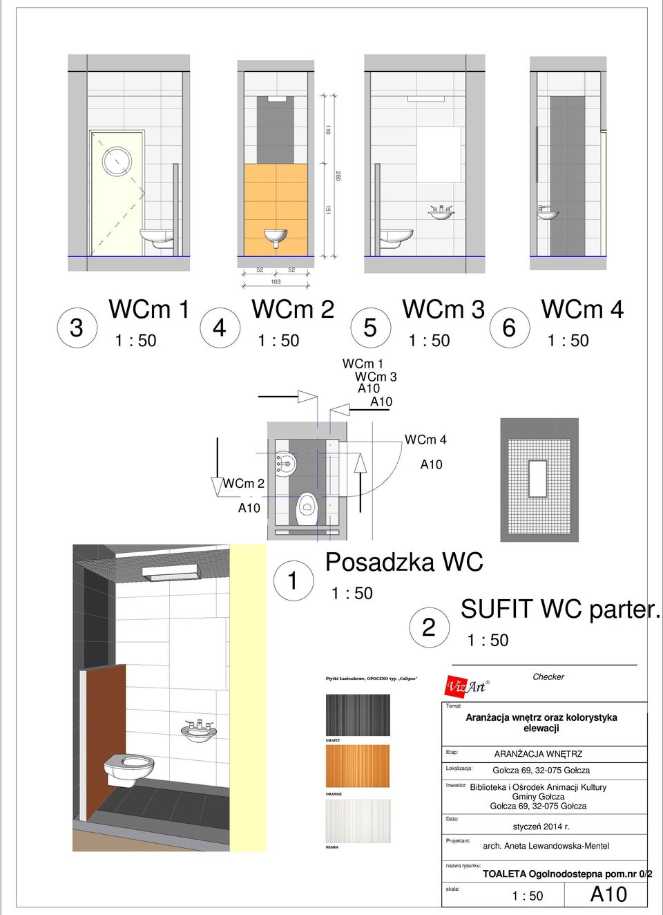 Posadzka WC 2 SUFIT WC parter. Checker arch.