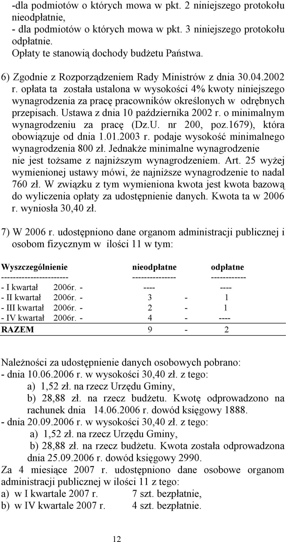 Ustawa z dnia 10 października 2002 r. o minimalnym wynagrodzeniu za pracę (Dz.U. nr 200, poz.1679), która obowiązuje od dnia 1.01.2003 r. podaje wysokość minimalnego wynagrodzenia 800 zł.