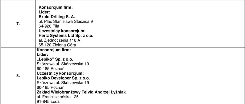 Zjednoczenia 118 A 65-120 Zielona Góra Lepiko Sp. z o.o. Skórzewo ul.