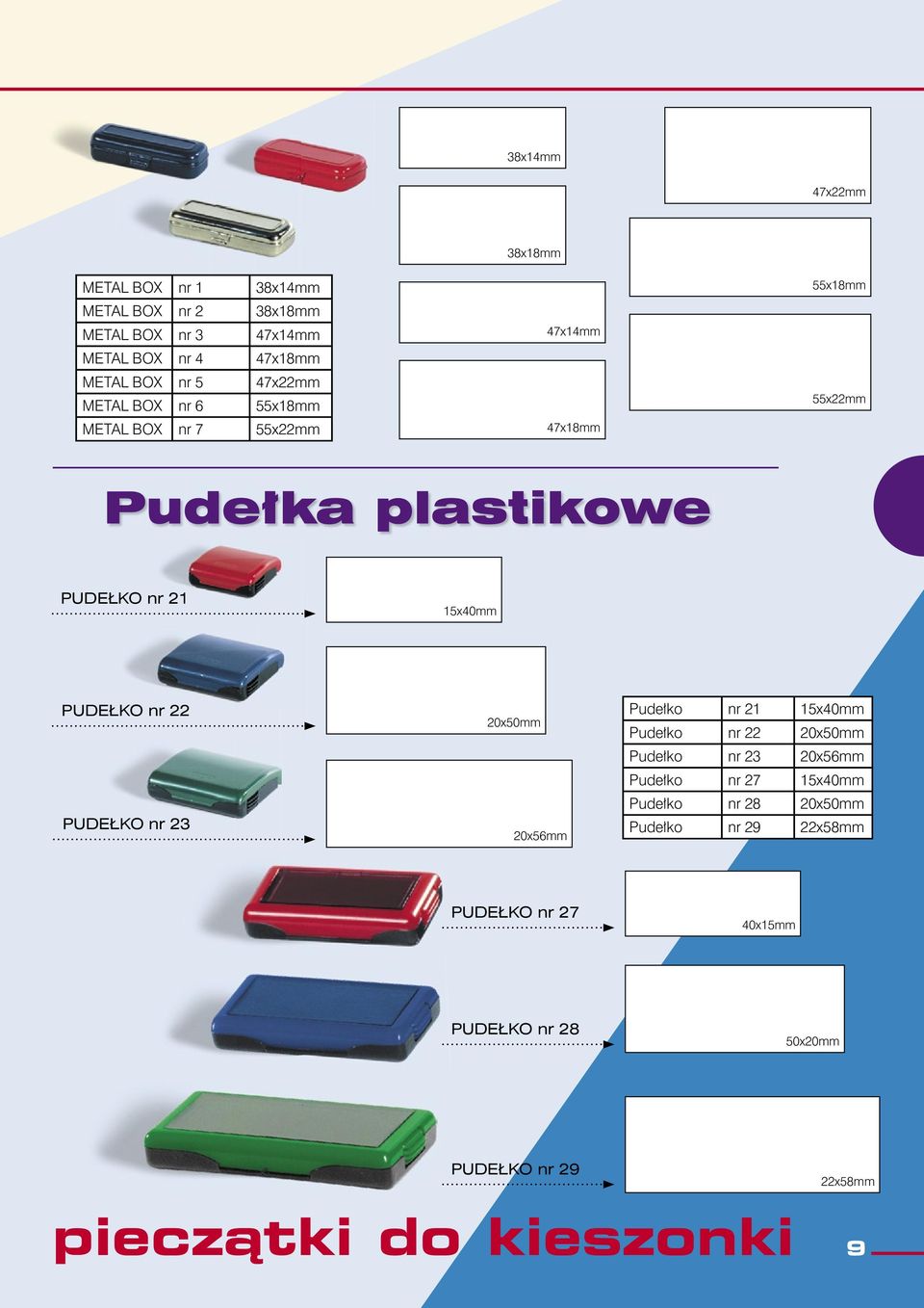 PUDEŁKO nr 22 PUDEŁKO nr 23 20x50mm 20x56mm Pudełko nr 21 15x40mm Pudełko nr 22 20x50mm Pudełko nr 23 20x56mm Pudełko nr 27